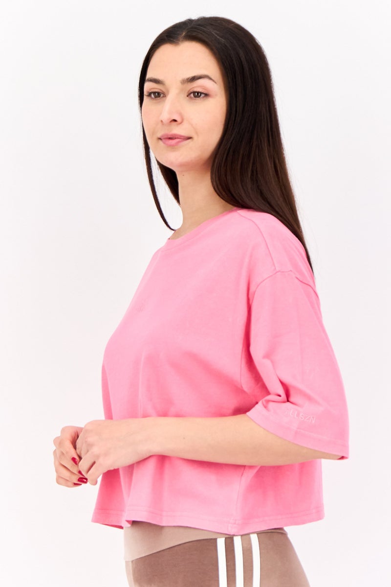 Adidas Women Sportswear Fit Short Sleeves Outdoor Crop T-shirt, Pink - Image 2