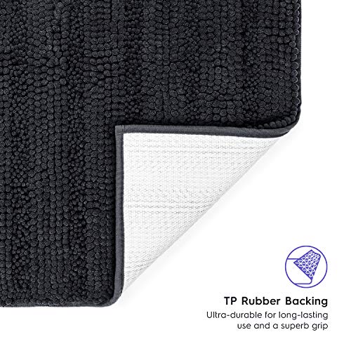 Tafts Striped Chenille Bathroom Rugs and Mats Sets, Ultra Soft Chenille Microfiber, Absorbent Non-Slip Machine Washable Bath Rugs, Bath Mat for Bathroom, Shower Mat, Tub, 20"x32" & 18"x24", Black - Image 3