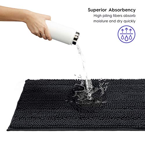 Tafts Striped Chenille Bathroom Rugs and Mats Sets, Ultra Soft Chenille Microfiber, Absorbent Non-Slip Machine Washable Bath Rugs, Bath Mat for Bathroom, Shower Mat, Tub, 20"x32" & 18"x24", Black - Image 5
