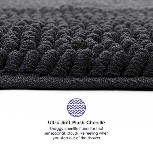 Tafts Striped Chenille Bathroom Rugs and Mats Sets, Ultra Soft Chenille Microfiber, Absorbent Non-Slip Machine Washable Bath Rugs, Bath Mat for Bathroom, Shower Mat, Tub, 20"x32" & 18"x24", Black - Image 2