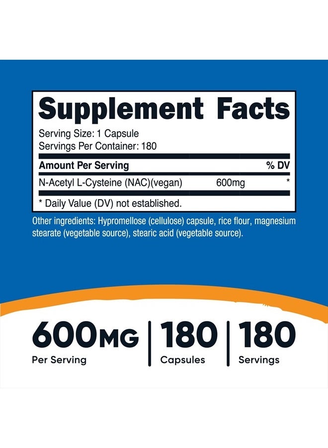 Nutricost N-أسيتيل L-سيستين (NAC) 600 ملغ، 180 كبسولة - غير معدلة وراثيًا، خالية من الغلوتين - Image 4