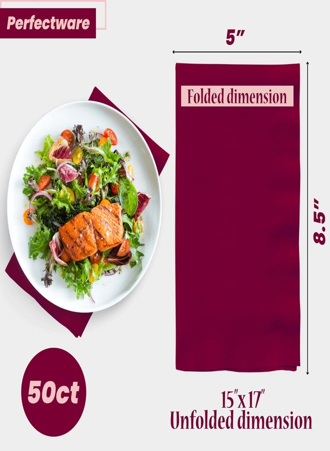 Perfectware 2 Ply Burgundy Paper Dinner Napkins - Pack of 50ct - Image 2
