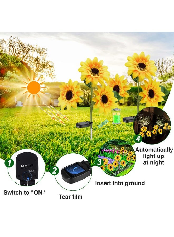 MMHF Outdoor Solar Garden Stake Lights,Upgraded LED Solar Powered Light with 3 Sunflower, Waterproof Solar Decorative Lights for Garden, Patio, Backyard (2 Pack) - Image 5