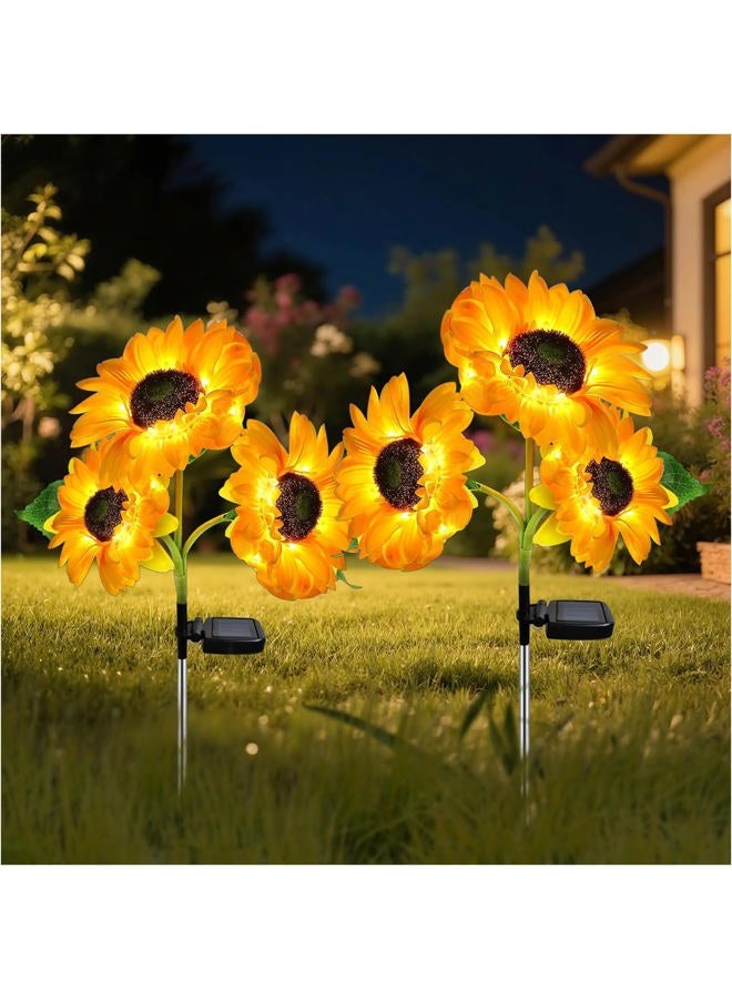 MMHF Outdoor Solar Garden Stake Lights,Upgraded LED Solar Powered Light with 3 Sunflower, Waterproof Solar Decorative Lights for Garden, Patio, Backyard (2 Pack) - Image 1