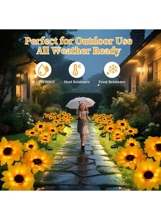 MMHF Outdoor Solar Garden Stake Lights,Upgraded LED Solar Powered Light with 3 Sunflower, Waterproof Solar Decorative Lights for Garden, Patio, Backyard (2 Pack) - Image 2