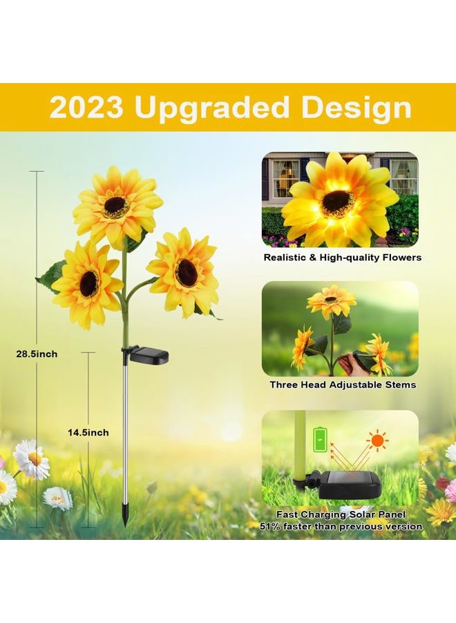 MMHF Outdoor Solar Garden Stake Lights,Upgraded LED Solar Powered Light with 3 Sunflower, Waterproof Solar Decorative Lights for Garden, Patio, Backyard (2 Pack) - Image 4