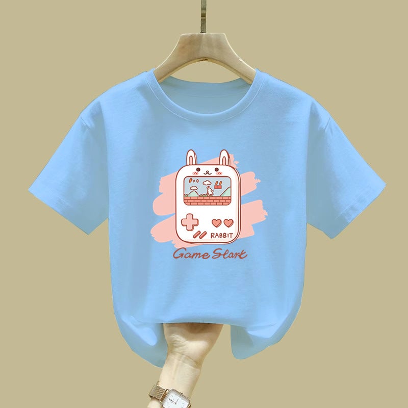 2154# Summer Boys And Girls Short-Sleeved T-Shirt Women'S Korean-Style Trendy Students Cartoon Printed Top Round Neck Loose For Girls - Image 1