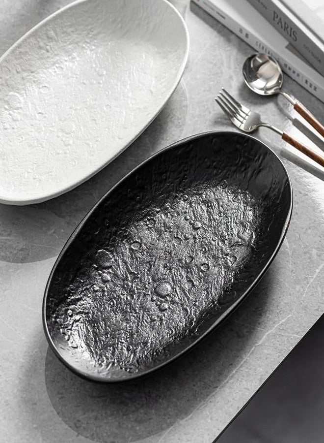 Caigmo Serving Platter Oval Plates Premium Ceramic 12-Inch Set Serving Dishes for Entertaining- Textured Matte Finish | Modern Dinnerware for Elevated Dining (2-Pack Black) - Image 5