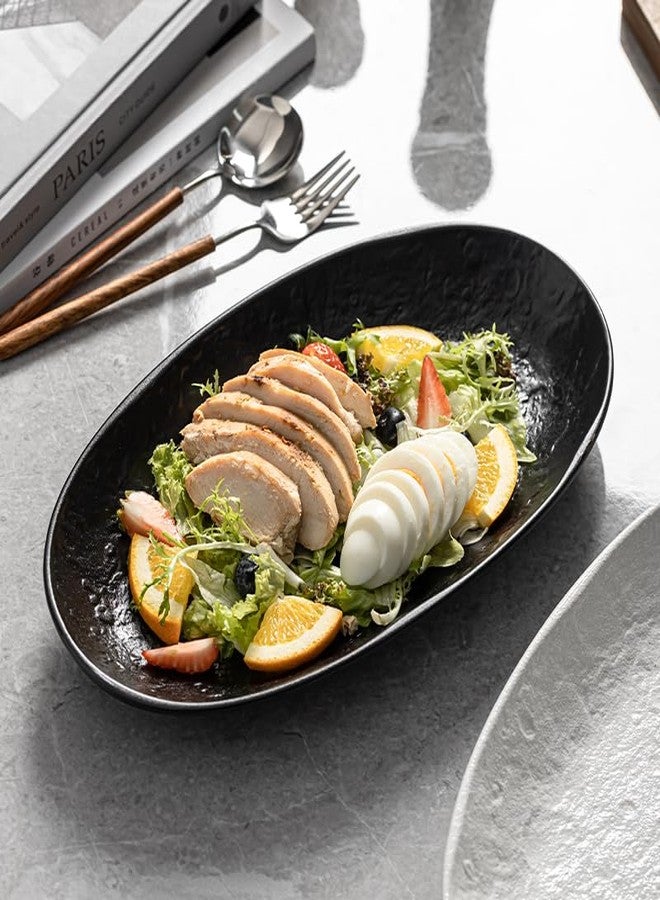 Caigmo Serving Platter Oval Plates Premium Ceramic 12-Inch Set Serving Dishes for Entertaining- Textured Matte Finish | Modern Dinnerware for Elevated Dining (2-Pack Black) - Image 4