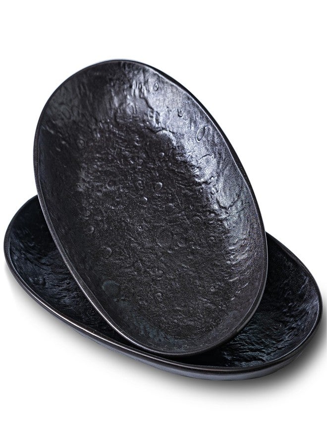 Caigmo Serving Platter Oval Plates Premium Ceramic 12-Inch Set Serving Dishes for Entertaining- Textured Matte Finish | Modern Dinnerware for Elevated Dining (2-Pack Black) - Image 1