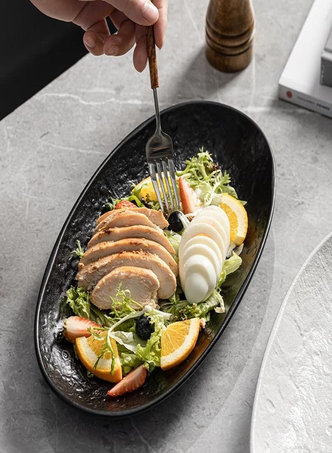 Caigmo Serving Platter Oval Plates Premium Ceramic 12-Inch Set Serving Dishes for Entertaining- Textured Matte Finish | Modern Dinnerware for Elevated Dining (2-Pack Black) - Image 2