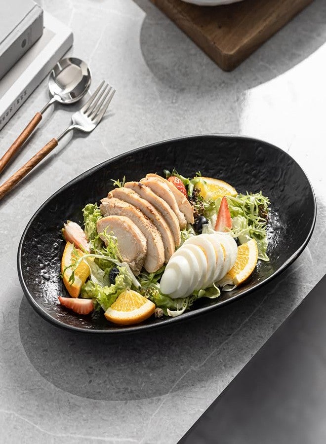 Caigmo Serving Platter Oval Plates Premium Ceramic 12-Inch Set Serving Dishes for Entertaining- Textured Matte Finish | Modern Dinnerware for Elevated Dining (2-Pack Black) - Image 3