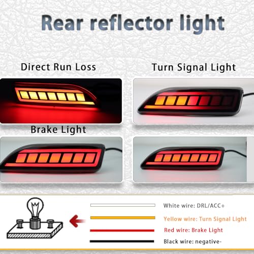 PGTOPONE Upgrade LED Rear Bumper Reflectors Light Fog Brake Tail Lamps Compatible with Toyota Corolla 2011 2012 2013 Replace OEM Stock Reflector Sequential Turn Signal Light Smoked - Image 3