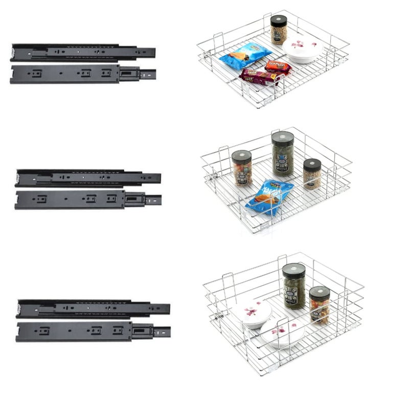 LANDWOOD Landwood set of 3 stainless steel modular kitchen basket with channel and cabinet storage drawer accessories 20X20 INCH  - Image 1