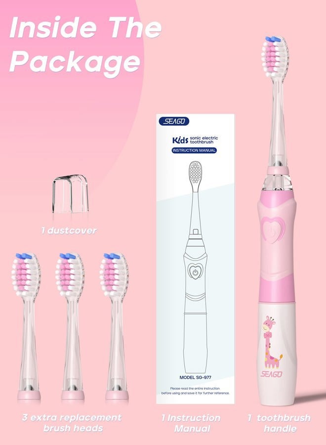 Seago Kids Electric Toothbrush Sonic Toothbrush, Soft Battery Powered Tooth Brush with Smart Timer,Waterproof Replaceable Deep Clean For Boys and Girls(Age of 3+) ï¼ŒTravel Toothbrush SG977(Pink) - Image 5