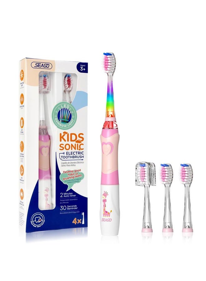 Seago Kids Electric Toothbrush Sonic Toothbrush, Soft Battery Powered Tooth Brush with Smart Timer,Waterproof Replaceable Deep Clean For Boys and Girls(Age of 3+) ï¼ŒTravel Toothbrush SG977(Pink) - Image 1