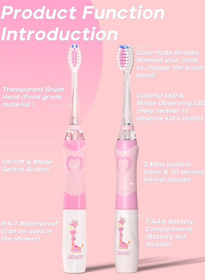 Seago Kids Electric Toothbrush Sonic Toothbrush, Soft Battery Powered Tooth Brush with Smart Timer,Waterproof Replaceable Deep Clean For Boys and Girls(Age of 3+) ï¼ŒTravel Toothbrush SG977(Pink) - Image 4