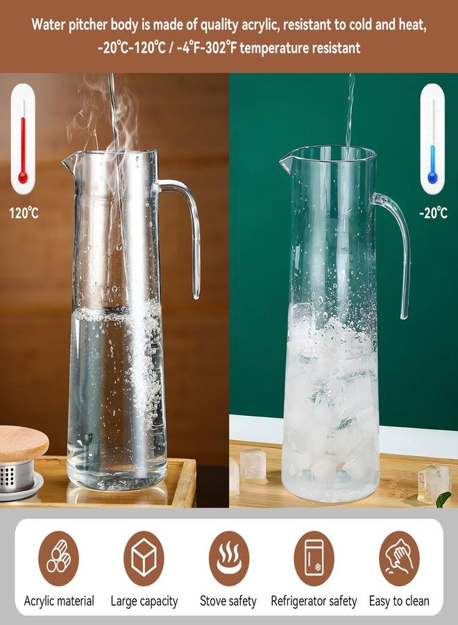 Agatige Acrylic Water Pitcher with Lid, 40 Oz Plastic Iced Tea Pitcher Water Jug Drink Pitcher Beverage Carafe for Juice Tea Coffee Milk(Bamboo Lid) - Image 3