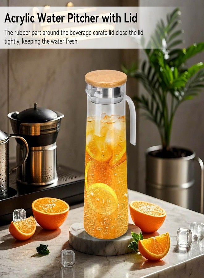 Agatige Acrylic Water Pitcher with Lid, 40 Oz Plastic Iced Tea Pitcher Water Jug Drink Pitcher Beverage Carafe for Juice Tea Coffee Milk(Bamboo Lid) - Image 2