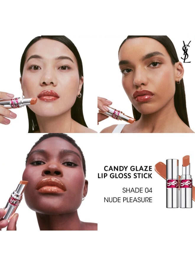 ایو سن لوران إيف سان لوران Candy Glaze ملمع شفاه ستيك – 04 Nude Pleasure – لون شفاه نيود مرطب بلمعان عالٍ - Image 3