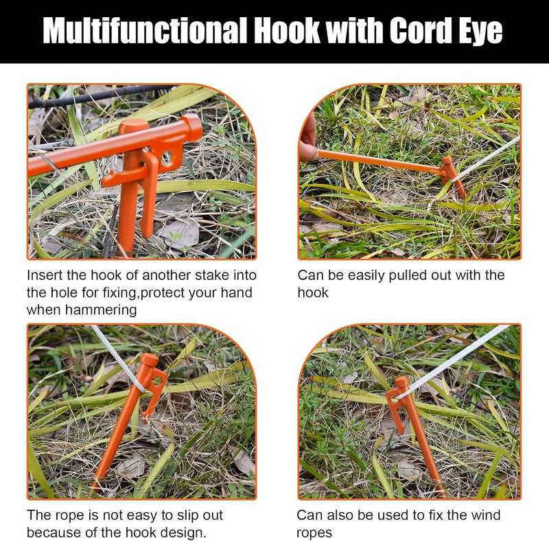 Eurmax USA 10 inch Multiuse Heavy Duty Steel Tent Stakes Tarp Pegs Camping Stakes for Outdoor Camping Canopy and tarp with 4 Ropes 10FT Length,8pcs(Orange) - Image 5