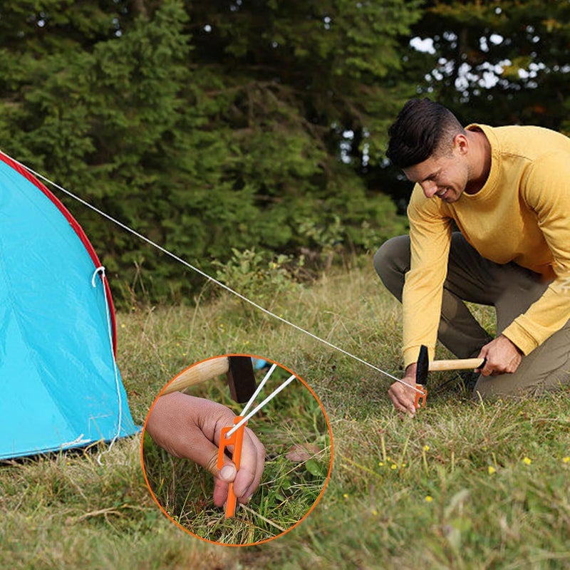 Eurmax USA 10 inch Multiuse Heavy Duty Steel Tent Stakes Tarp Pegs Camping Stakes for Outdoor Camping Canopy and tarp with 4 Ropes 10FT Length,8pcs(Orange) - Image 2