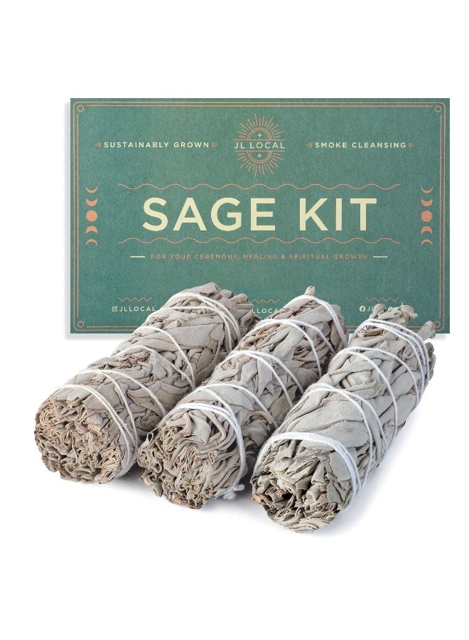 JL Local Handcrafted 4 Inch White Sage Sticks - Fresh, Natural California Sage Smudge Sticks with Instructions & Blessings - Wand Sage for Cleansing House Negative Energy & Other Smudging Rituals - Image 1