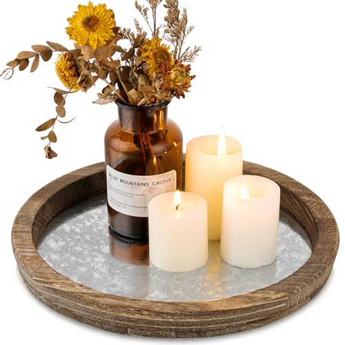 Hanobe Candle Plate Holder Tray Round Wooden Decorative Mirror Candle Plate Small Farmhouse Table Centerpiece Rustic Tealight Pillar Trays for Christmas Wedding Halloween Home Decor