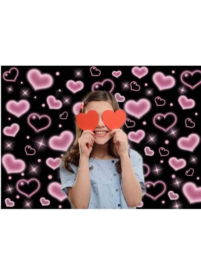 CYLYH 7x5FT Black and Pink Heart Photo Backdrop 90s Background Sweet Women Men Happy Birthday Party Photography Background Studio Props D901 - Image 2