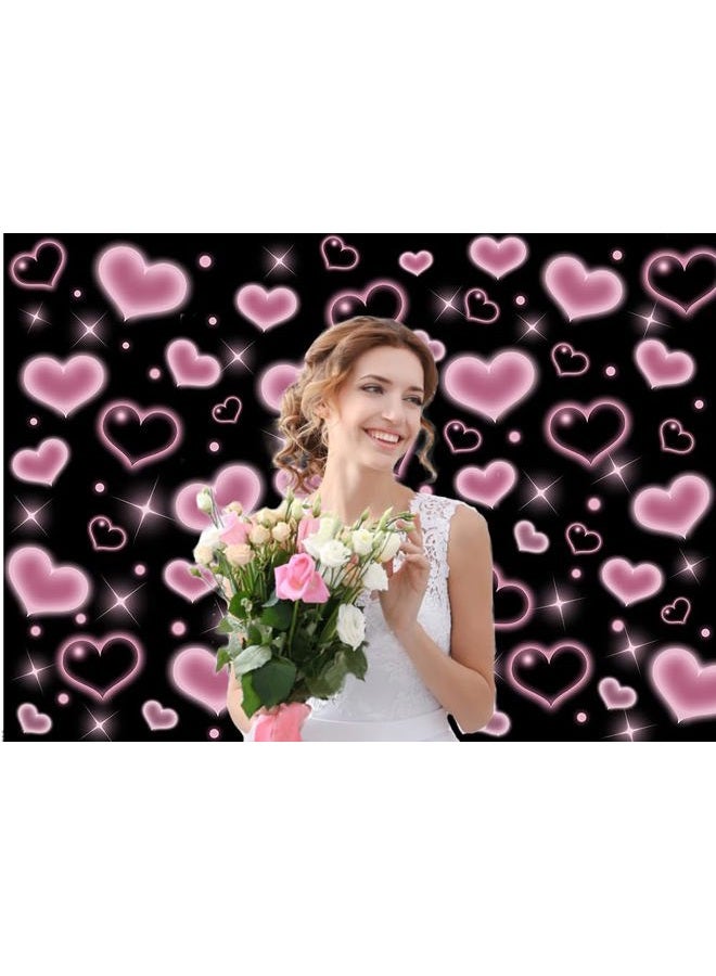 CYLYH 7x5FT Black and Pink Heart Photo Backdrop 90s Background Sweet Women Men Happy Birthday Party Photography Background Studio Props D901 - Image 3