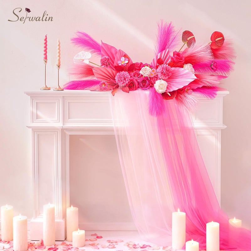 Serwalin Bright Hot Pink Pampas Grass Decor, 17.7 Inch 6Pcs Faux Pampas Grass, Artificial Pampas Grass for Wedding Table Centerpieces Decoration - Image 4
