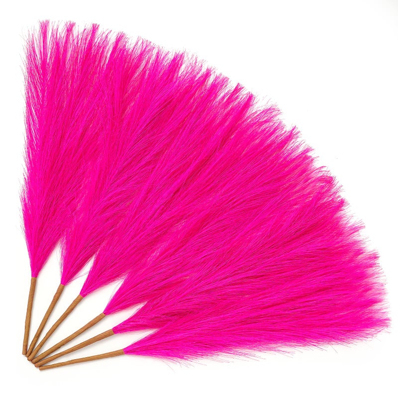 Serwalin Bright Hot Pink Pampas Grass Decor, 17.7 Inch 6Pcs Faux Pampas Grass, Artificial Pampas Grass for Wedding Table Centerpieces Decoration - Image 1
