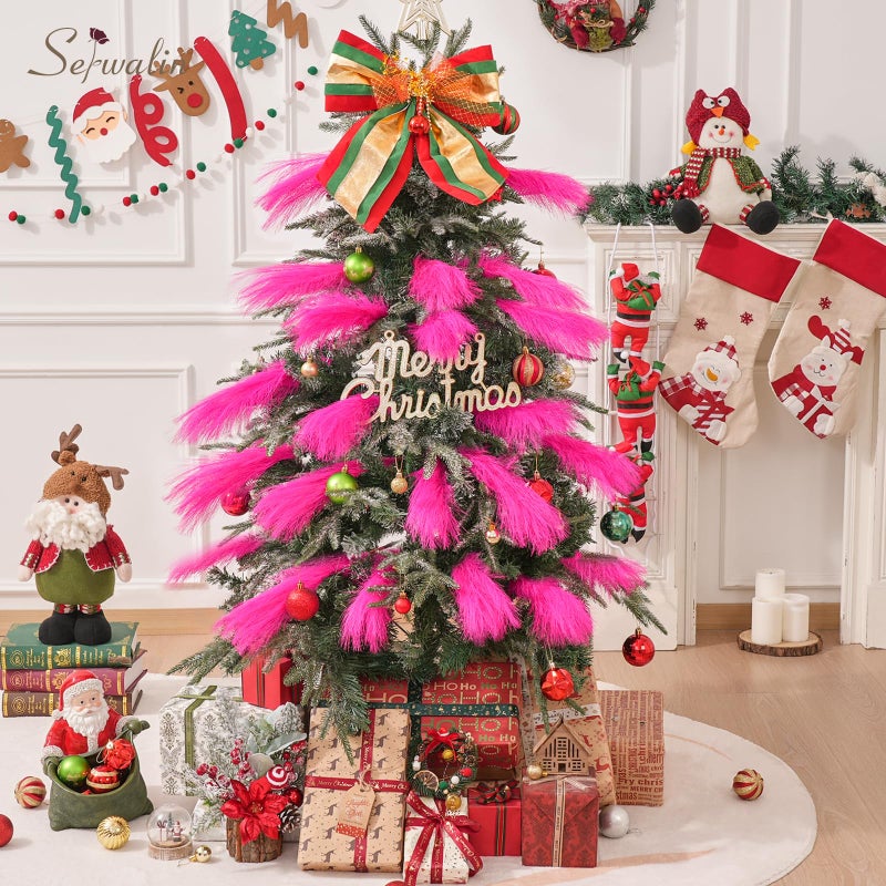 Serwalin Bright Hot Pink Pampas Grass Decor, 17.7 Inch 6Pcs Faux Pampas Grass, Artificial Pampas Grass for Wedding Table Centerpieces Decoration - Image 3