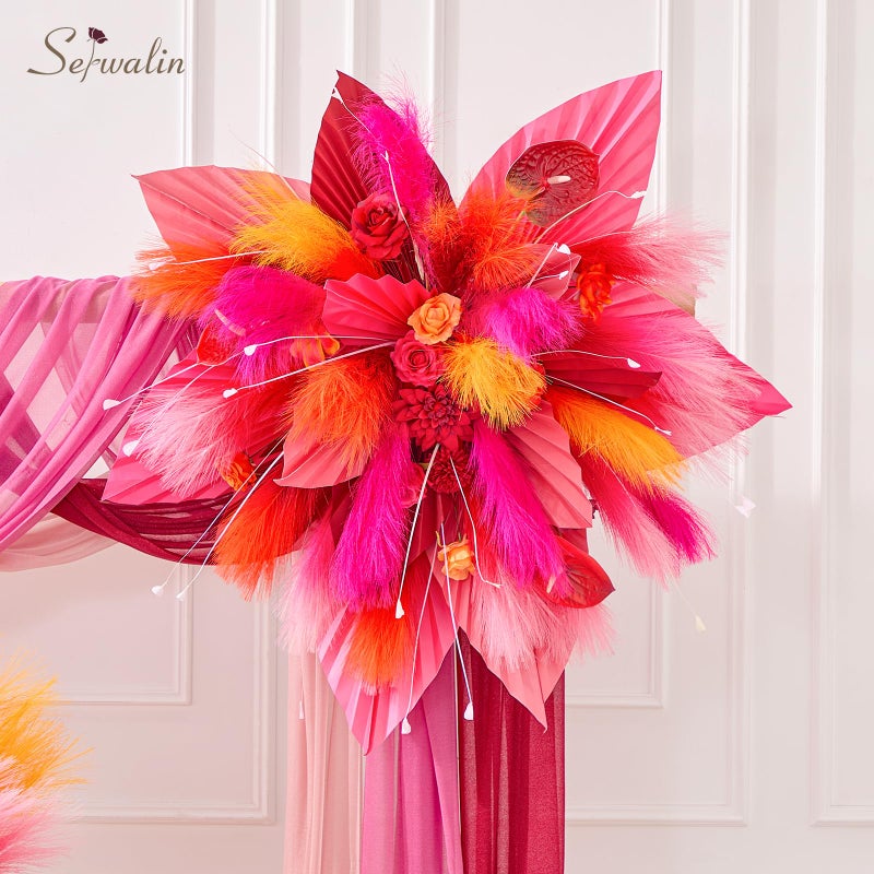 Serwalin Bright Hot Pink Pampas Grass Decor, 17.7 Inch 6Pcs Faux Pampas Grass, Artificial Pampas Grass for Wedding Table Centerpieces Decoration - Image 2