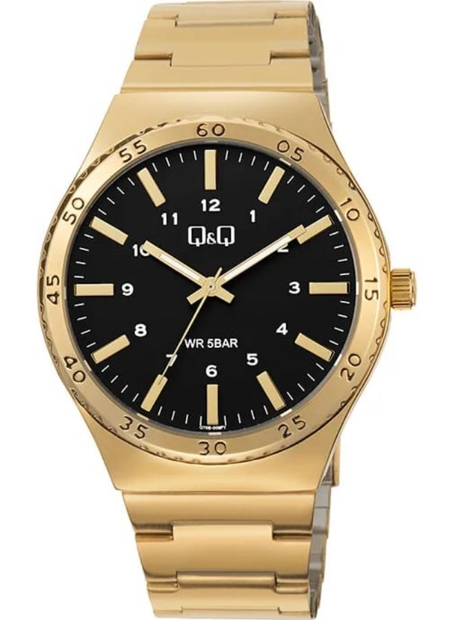 Q&Q Men's Analog Quartz Watch Q70B-006PY, Gold Tone with Black Dial - Image 1