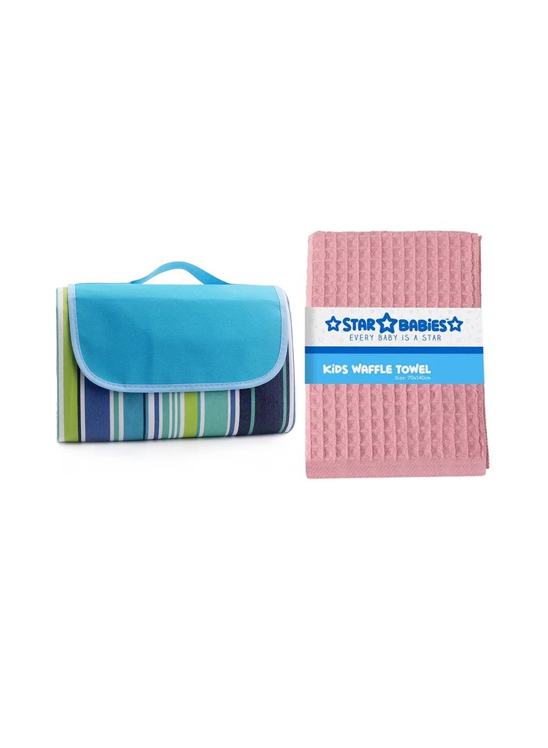 STAR BABiES Star Babies Combo Pack of 2 (Beach Mat, Waffle Towel) - Blue  - Image 1