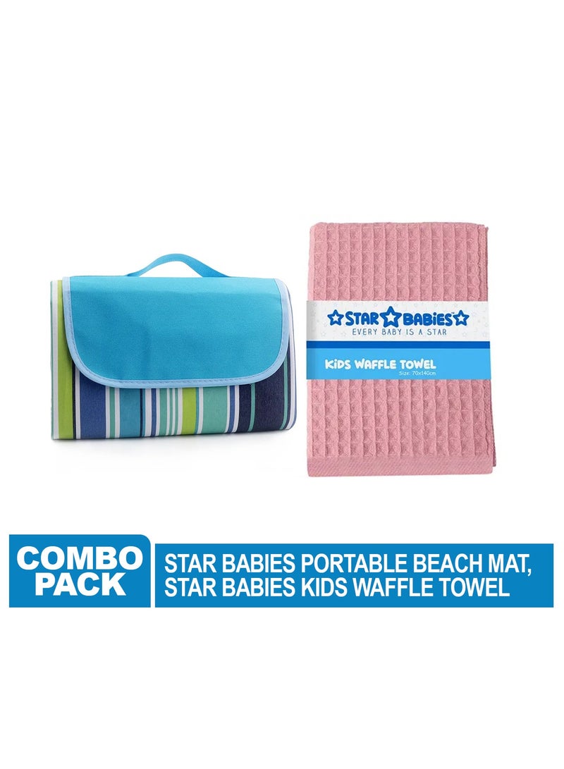 STAR BABiES Star Babies Combo Pack of 2 (Beach Mat, Waffle Towel) - Blue  - Image 2