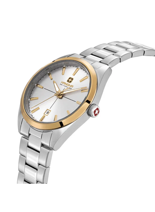 هانوا ساعة ميسوكس للرجال بقرص فضي وسوار ستانلس ستيل فضي  ملم