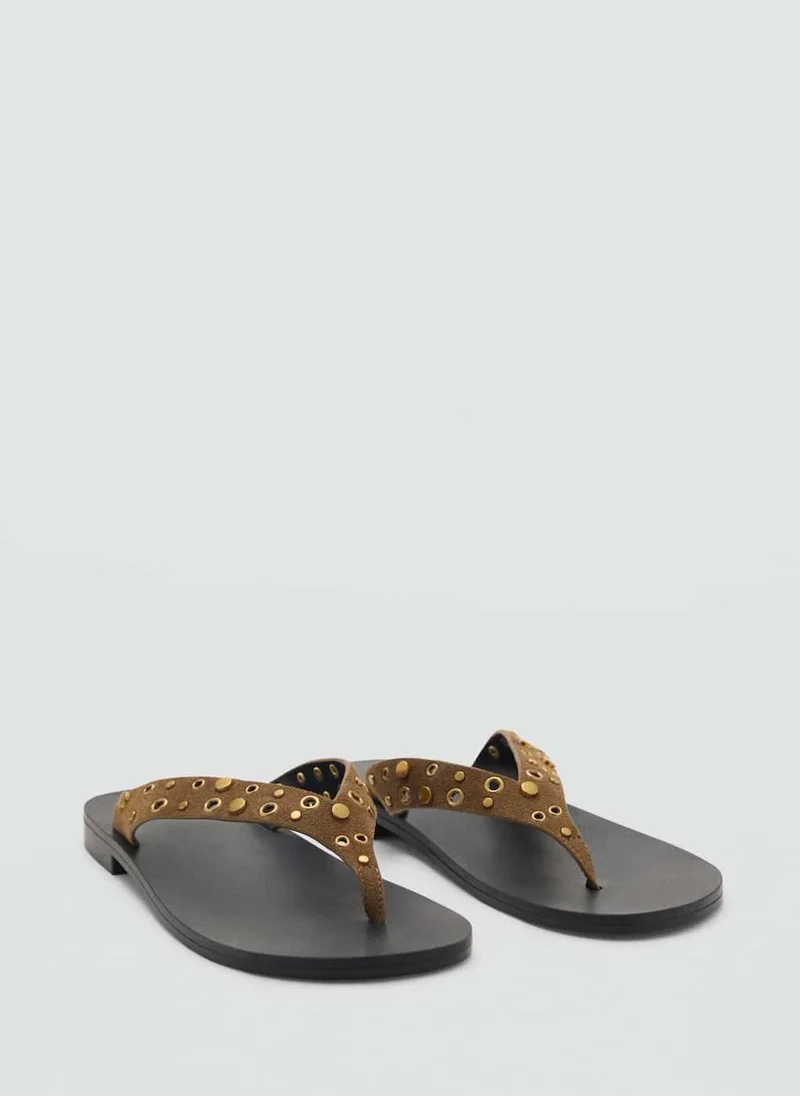 مانجو Suede Sandals With Eyelet Straps