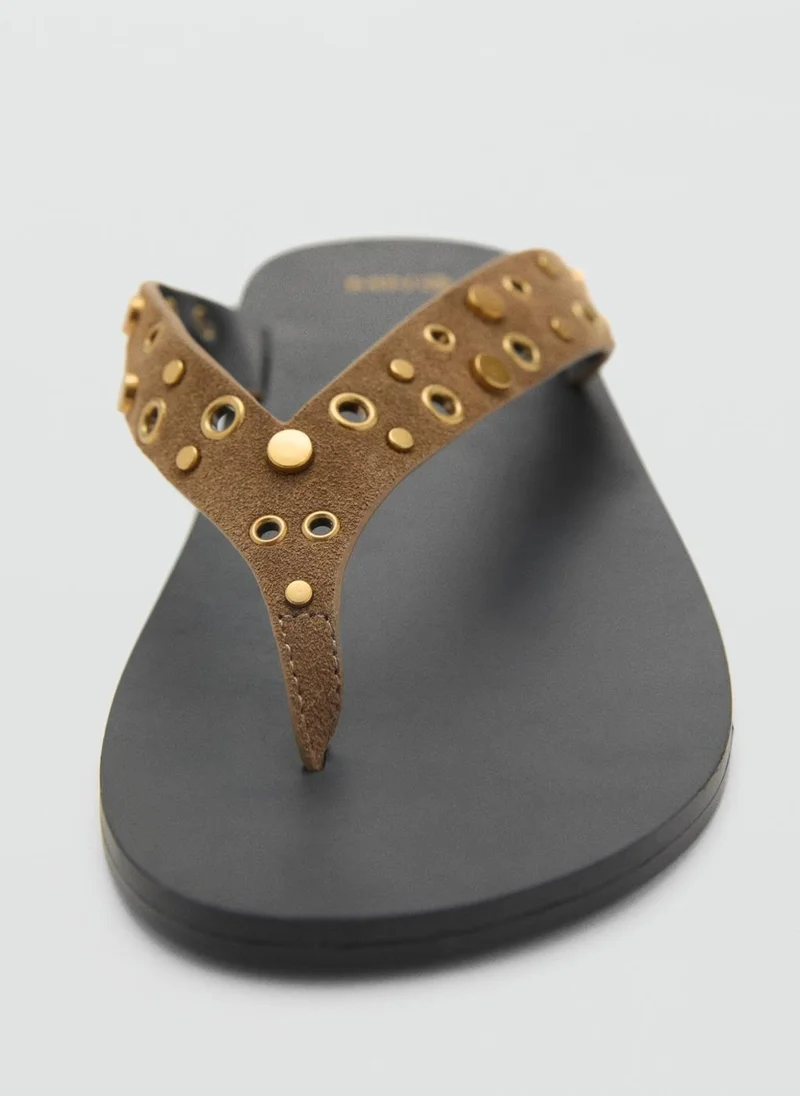 MANGO Suede Sandals With Eyelet Straps