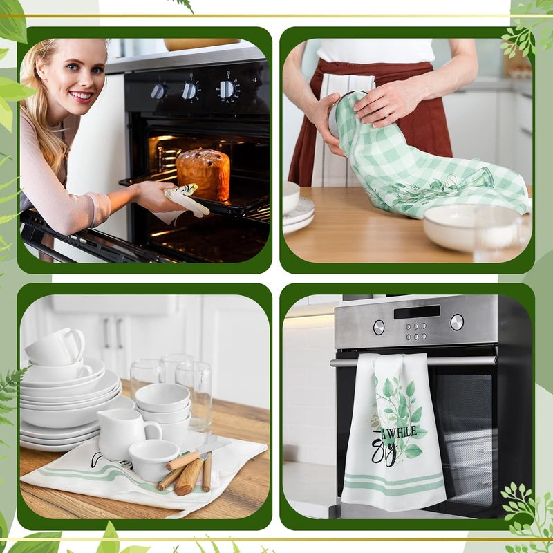 Boyiee Set of 6 Eucalyptus Kitchen Towels Green Leaves Dishtowels Absorbent Spring Summer Hand Tea Towels 24 x 16 Inch Eucalyptus Lover Gifts Holiday Wedding Gifts for Farmhouse Kitchen Bathroom Decor - Image 4