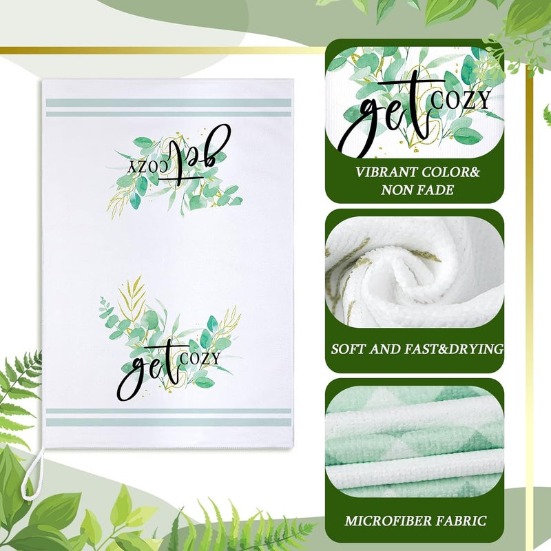Boyiee Set of 6 Eucalyptus Kitchen Towels Green Leaves Dishtowels Absorbent Spring Summer Hand Tea Towels 24 x 16 Inch Eucalyptus Lover Gifts Holiday Wedding Gifts for Farmhouse Kitchen Bathroom Decor - Image 5