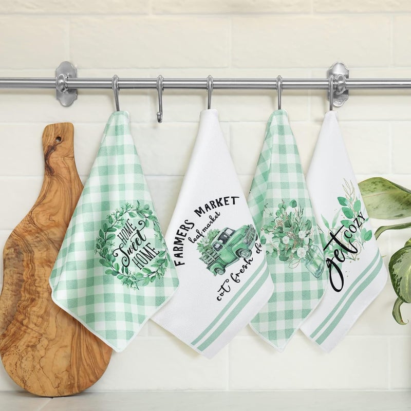 Boyiee Set of 6 Eucalyptus Kitchen Towels Green Leaves Dishtowels Absorbent Spring Summer Hand Tea Towels 24 x 16 Inch Eucalyptus Lover Gifts Holiday Wedding Gifts for Farmhouse Kitchen Bathroom Decor - Image 2