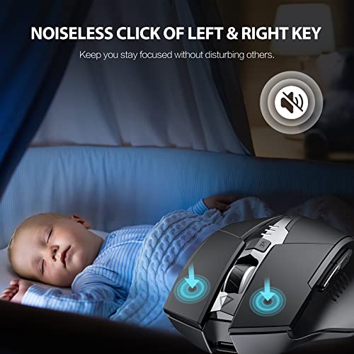 inphic ماوس بلوتوث لاسلكي متعدد الأجهزة من INPHIC، بطارية مرئية، قابلة لإعادة الشحن، مستقبل USB، 6 أزرار مريحة لأجهزة اللابتوب، الكمبيوتر، ماك، بي سي وغيرها. - Image 4