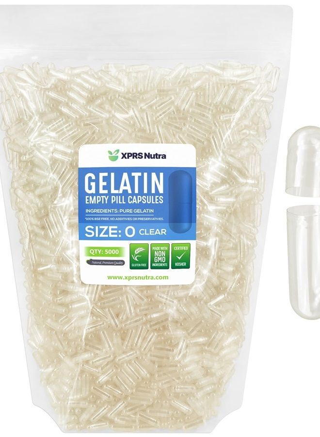 XPRS Nutra Size 0 Empty Capsules - 5000 Count Empty Gelatin Capsules - Empty Pill Capsules - DIY Capsule Filling - Pure Bovine Pill Capsules Empty Gel Caps (Clear) - Image 1