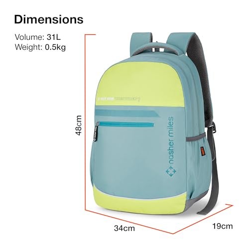 Nasher Miles History 3 Compartment Laptop Backpack 31 Liters Polyester with Raincover| Front Organiser Ideal for College, School Bags for Boys & Girls (Green) - Image 5