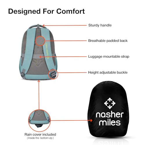 Nasher Miles History 3 Compartment Laptop Backpack 31 Liters Polyester with Raincover| Front Organiser Ideal for College, School Bags for Boys & Girls (Green) - Image 4