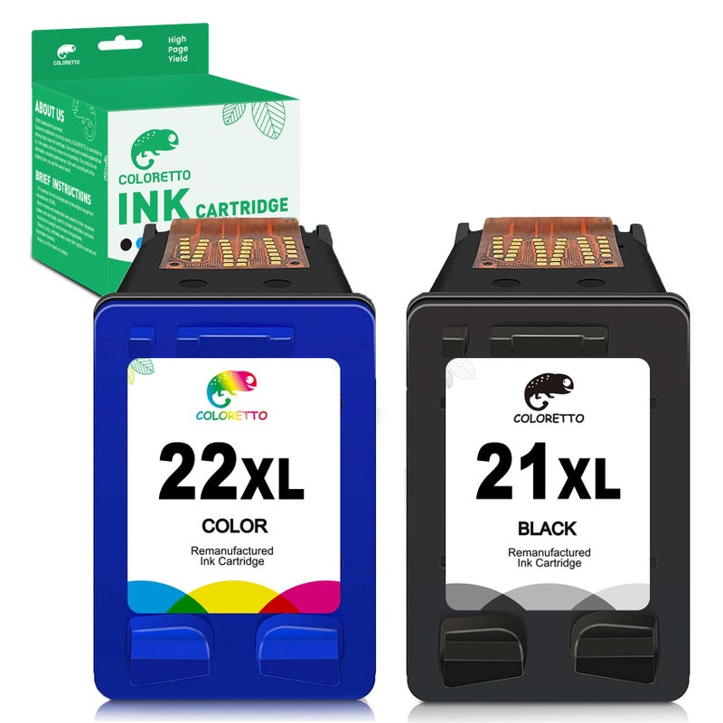 COLORETTO Remanufactured Printer Ink Cartridge Replacement for HP 21XL 22XL for HP Officejet 4315 J3680,Deskjet 3915 3930 D1341 D1420 D1520 D1560 (1 Black+1 Color) Combo Pack - Image 1