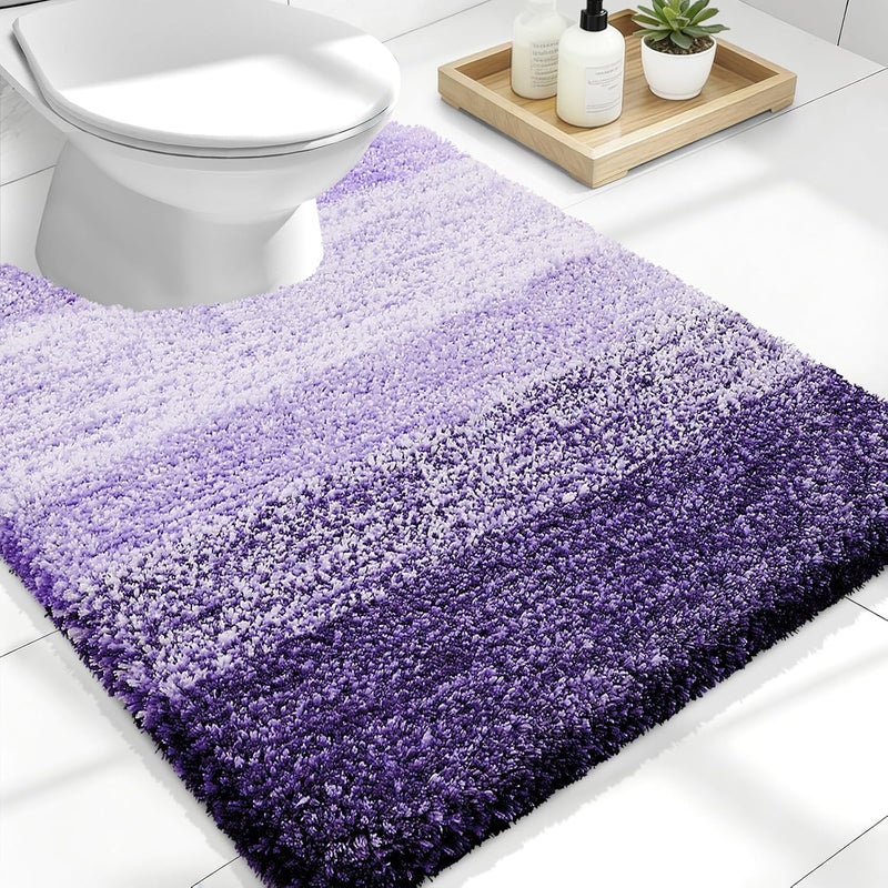 OLANLY Luxury Toilet Rugs U-Shaped 24x20, Extra Soft and Absorbent Microfiber Bathroom Rugs, Non-Slip Plush Shaggy Bath Mat, Machine Wash Dry, Contour Bathroom Mats for Toilet Base, Violet - Image 1