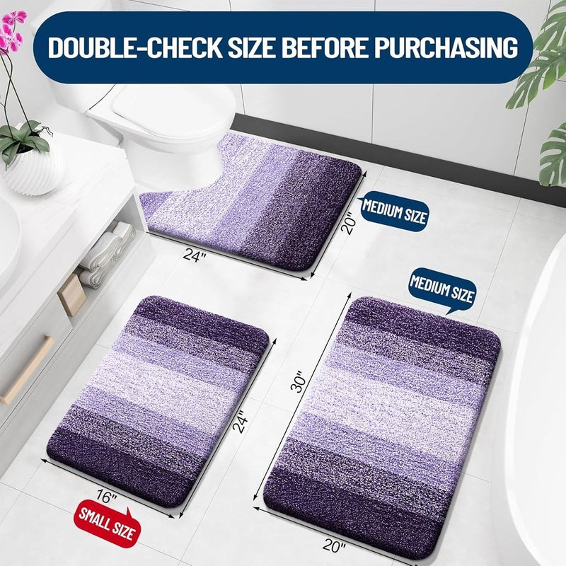 OLANLY Luxury Toilet Rugs U-Shaped 24x20, Extra Soft and Absorbent Microfiber Bathroom Rugs, Non-Slip Plush Shaggy Bath Mat, Machine Wash Dry, Contour Bathroom Mats for Toilet Base, Violet - Image 2